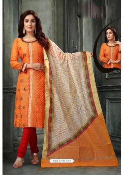 Orange Embroidered Designer Churidar Salwar Suit