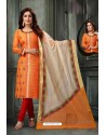 Orange Embroidered Designer Churidar Salwar Suit