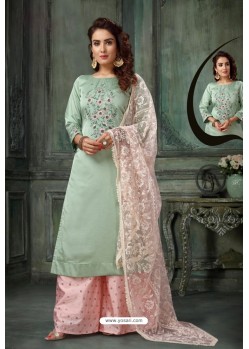 Sea Green Embroidered Designer Palazzo Salwar Suit