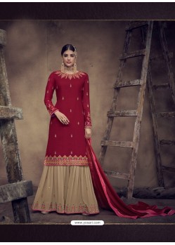 Red Designer Faux Georgette Palazzo Salwar Suit