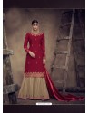 Red Designer Faux Georgette Palazzo Salwar Suit