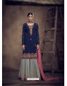 Navy Blue Designer Faux Georgette Palazzo Salwar Suit