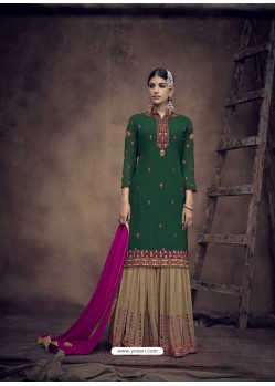 Forest Green Designer Faux Georgette Palazzo Salwar Suit