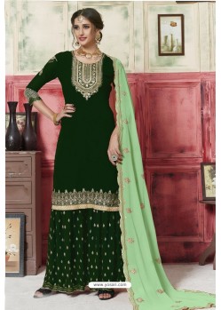 Forest Green Designer Embroidered Georgette Sharara Salwar Suit