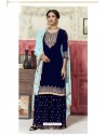 Royal Blue Designer Embroidered Georgette Sharara Salwar Suit