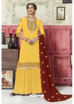 Yellow Designer Embroidered Georgette Sharara Salwar Suit