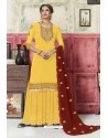 Yellow Designer Embroidered Georgette Sharara Salwar Suit