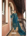Teal Blue Designer Embroidered Satin Georgette Straight Salwar Suits