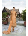 Light Orange Designer Embroidered Satin Georgette Straight Salwar Suits