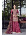 Rose Red Designer Party Wear Lakhnavi Sharara Salwar Suit