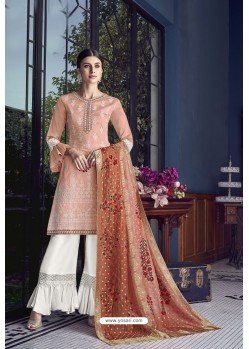 Light Orange Designer Party Wear Lakhnavi Sharara Salwar Suit