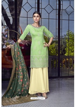 Parrot Green Designer Party Wear Lakhnavi Sharara Salwar Suit