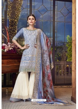 Blue Designer Party Wear Lakhnavi Sharara Salwar Suit
