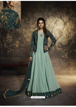 Grayish Green Latest Embroidered Designer Gown Style Anarkali Suit