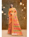 Pretty Orange Banarasi Art Silk Jacquard Worked Saree