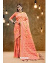 Dark Peach Banarasi Art Silk Jacquard Worked Saree