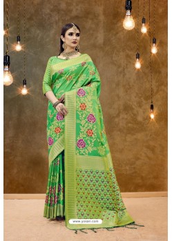 Stylish Green Banarasi Art Silk Jacquard Worked Saree
