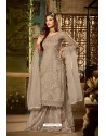 Taupe Heavy Net Embroidered Designer Palazzo Suits