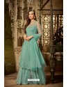 Sky Blue Heavy Net Embroidered Designer Palazzo Suits
