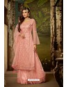 Peach Heavy Net Embroidered Designer Palazzo Suits
