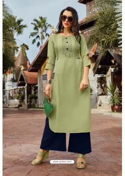 Green Heavy Party Wear Readymade Cotton Kurti With Palazzo