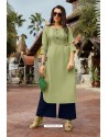 Green Heavy Party Wear Readymade Cotton Kurti With Palazzo