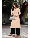 Light Beige Heavy Party Wear Readymade Cotton Kurti With Palazzo