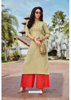 Olive Green Heavy Party Wear Readymade Cotton Kurti With Palazzo