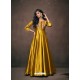 Yellow Designer Satin Silk Readymade Party Wear Gown For Girls