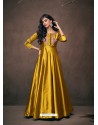 Yellow Designer Satin Silk Readymade Party Wear Gown For Girls