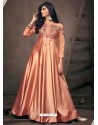 Light Orange Designer Satin Silk Readymade Party Wear Gown For Girls