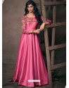 Hot Pink Designer Satin Silk Readymade Party Wear Gown For Girls