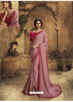 Old Rose Designer Party Wear Zari Embroidered Sari