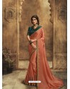 Orange Designer Party Wear Zari Embroidered Sari