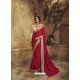 Rose Red Designer Party Wear Zari Embroidered Sari