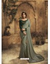 Grayish Green Designer Party Wear Zari Embroidered Sari