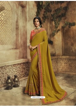 Marigold Designer Party Wear Zari Embroidered Sari