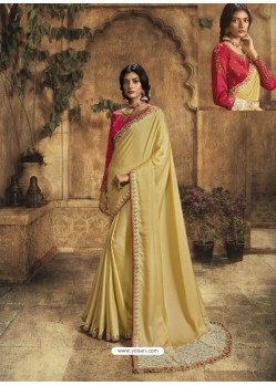 Lemon Designer Party Wear Zari Embroidered Sari