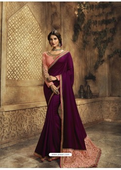 Deep Wine Designer Party Wear Zari Embroidered Sari