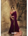 Deep Wine Designer Party Wear Zari Embroidered Sari