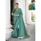 Teal Heavy Embroidered Designer Party Wear Sari