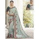 Light Grey Heavy Embroidered Designer Party Wear Sari