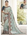 Light Grey Heavy Embroidered Designer Party Wear Sari