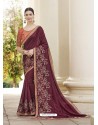 Maroon Heavy Embroidered Designer Party Wear Sari