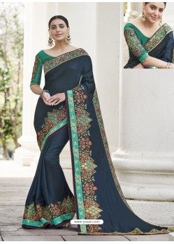 Navy Blue Heavy Embroidered Designer Party Wear Sari