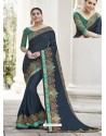 Navy Blue Heavy Embroidered Designer Party Wear Sari