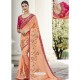 Light Orange Heavy Embroidered Designer Party Wear Sari