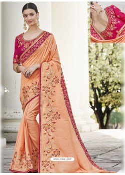 Light Orange Heavy Embroidered Designer Party Wear Sari