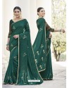 Dark Green Heavy Embroidered Designer Party Wear Sari