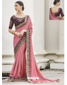 Pink Heavy Embroidered Designer Party Wear Sari